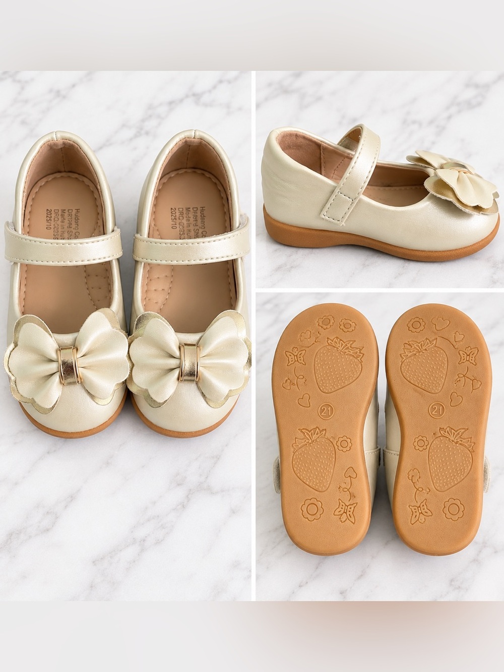 Girls' Cream Bow Mary Jane Shoes - Comfortable Kids Dress Shoes